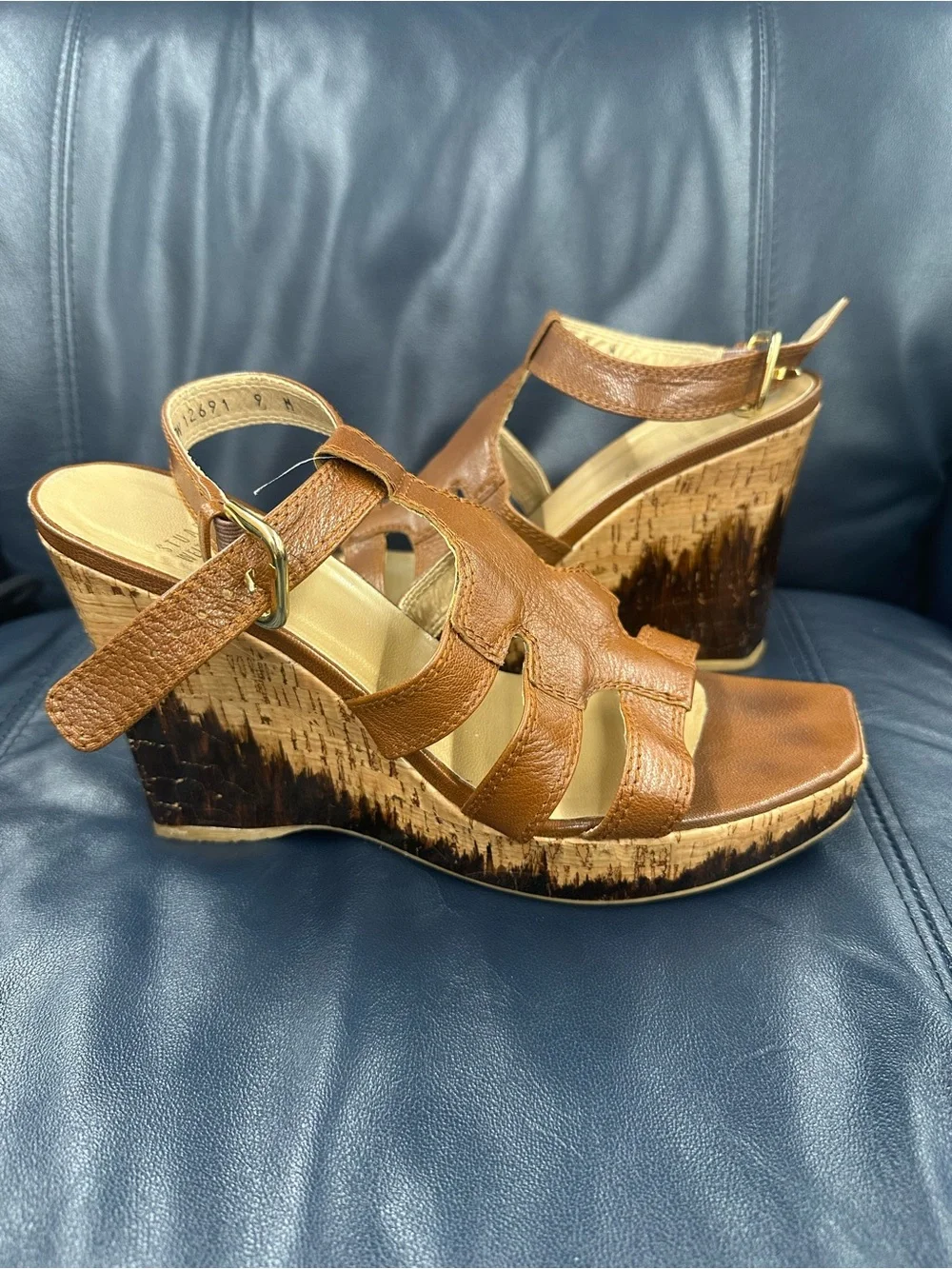 Stuart weitzman Brown Leather Wedge strappy Sandals size 9 m women’s